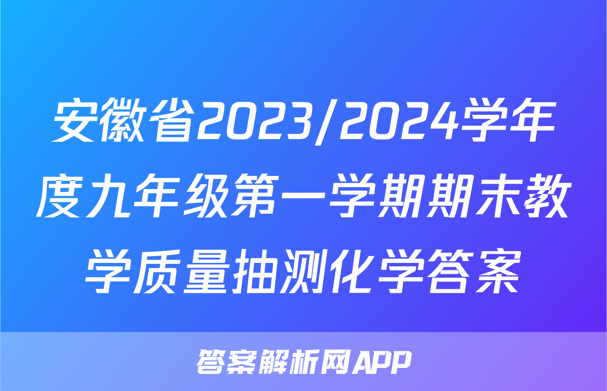 安徽省2023/2024学年度九年级第一学期期末教学质量抽测化学答案