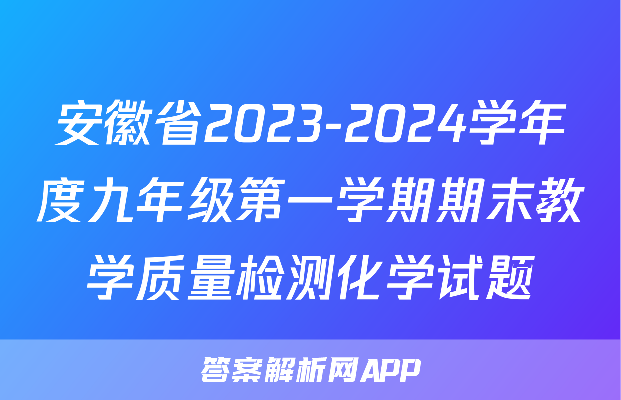 安徽省2023-2024学年度九年级第一学期期末教学质量检测化学试题