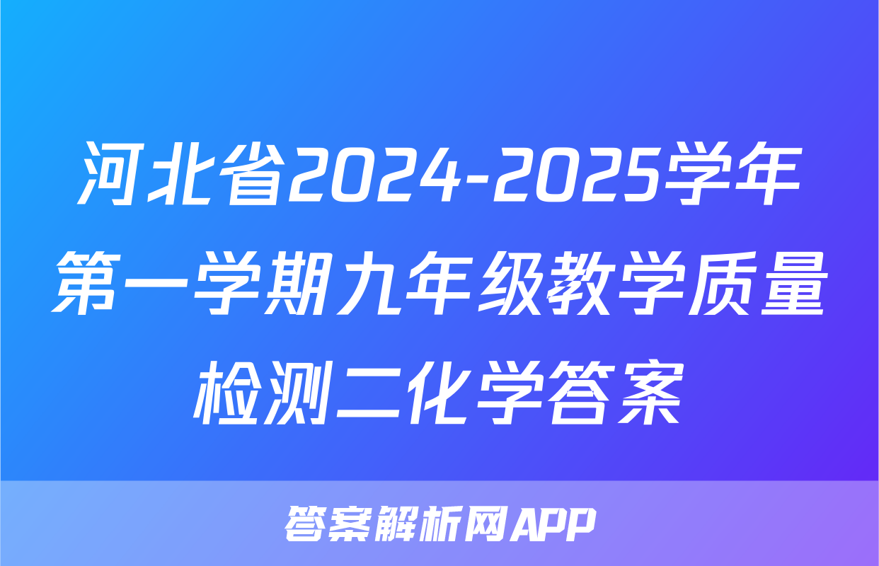 河北省2024-2025学年第一学期九年级教学质量检测二化学答案