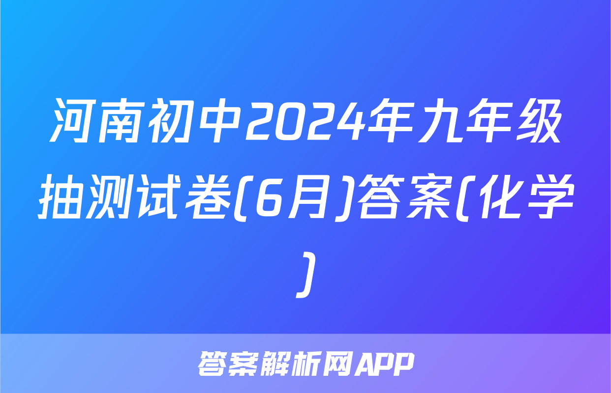 河南初中2024年九年级抽测试卷(6月)答案(化学)