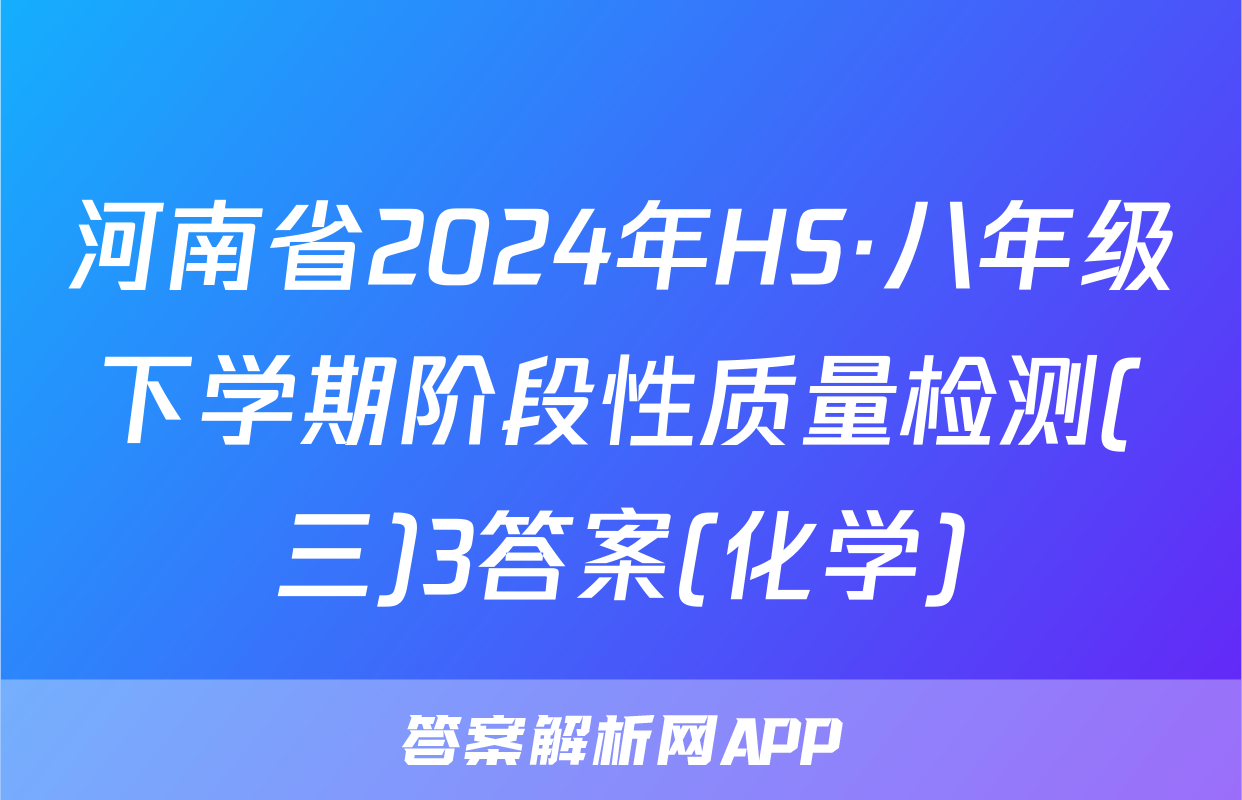 河南省2024年HS·八年级下学期阶段性质量检测(三)3答案(化学)