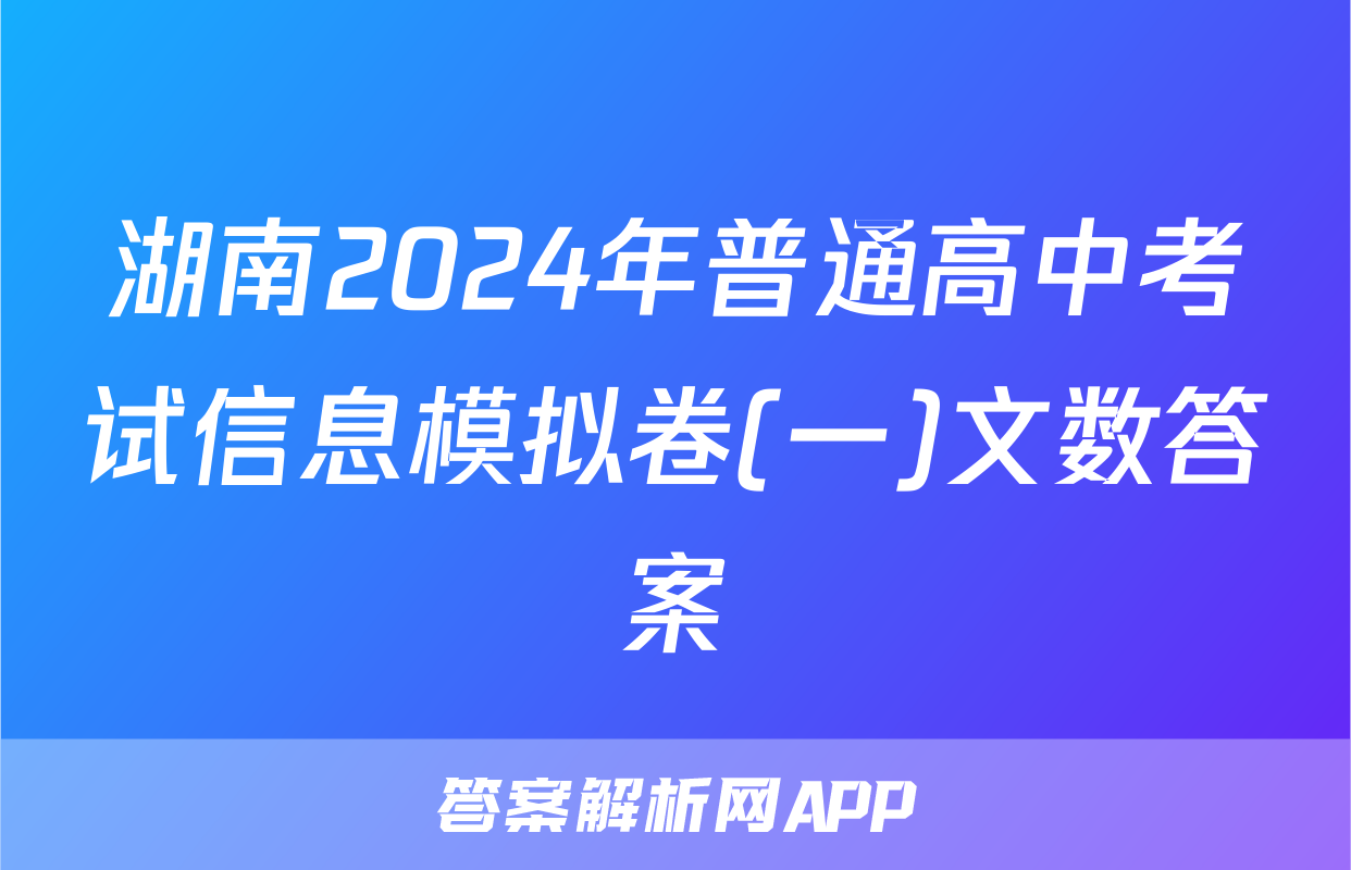 湖南2024年普通高中考试信息模拟卷(一)文数答案