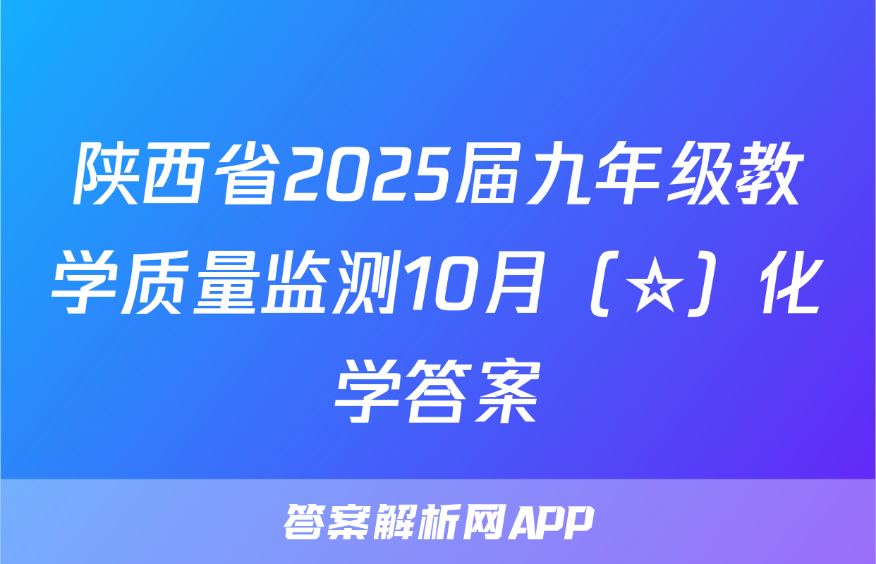陕西省2025届九年级教学质量监测10月（☆）化学答案