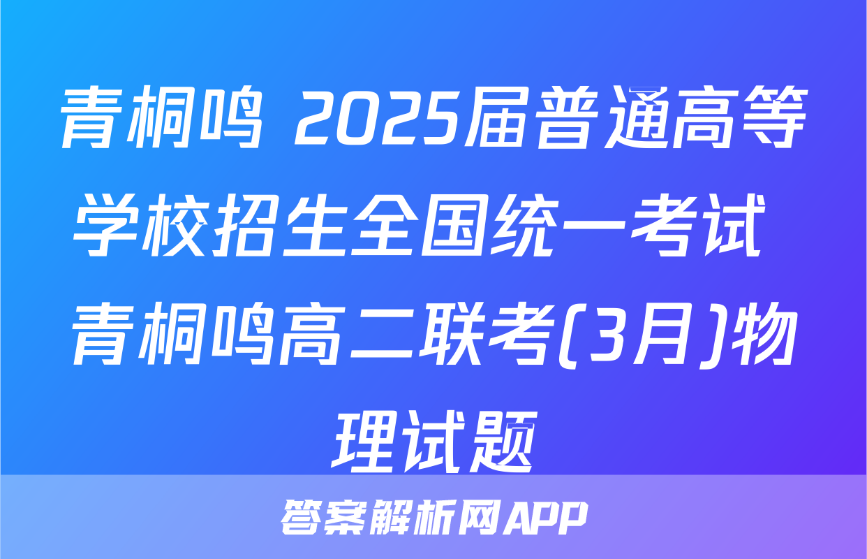 青桐鸣 2025届普通高等学校招生全国统一考试 青桐鸣高二联考(3月)物理试题