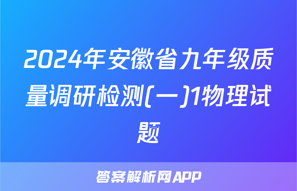 2024年安徽省九年级质量调研检测(一)1物理试题