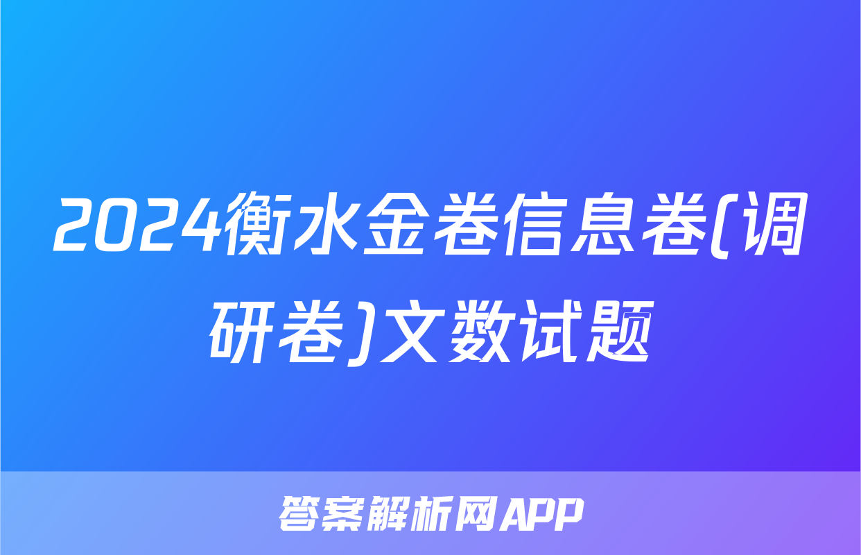 2024衡水金卷信息卷(调研卷)文数试题